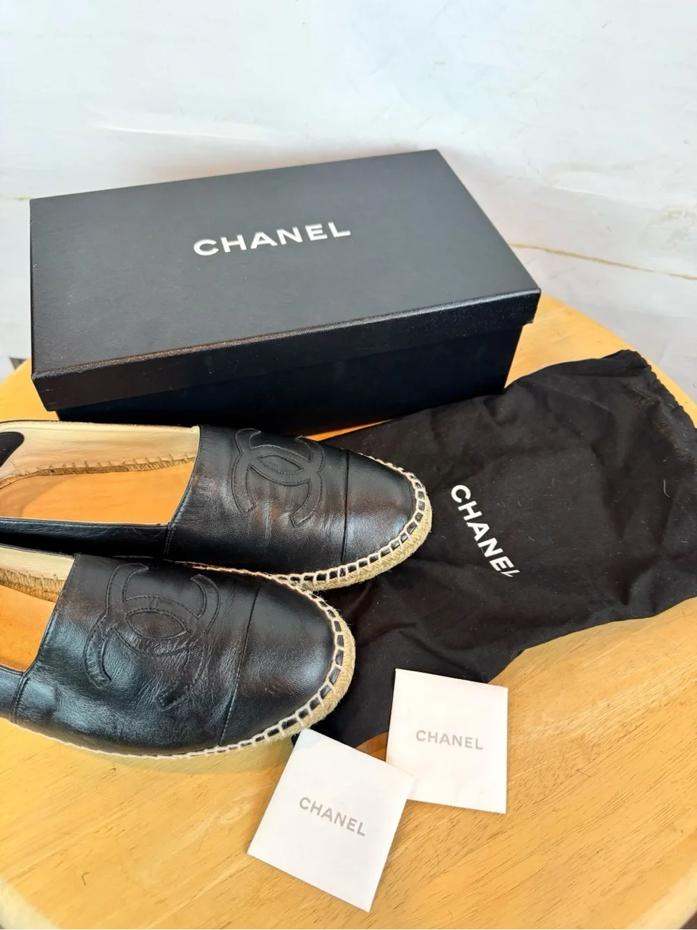 Chanel | Black Leather Pull-On Espadrille Shoes, EU 40